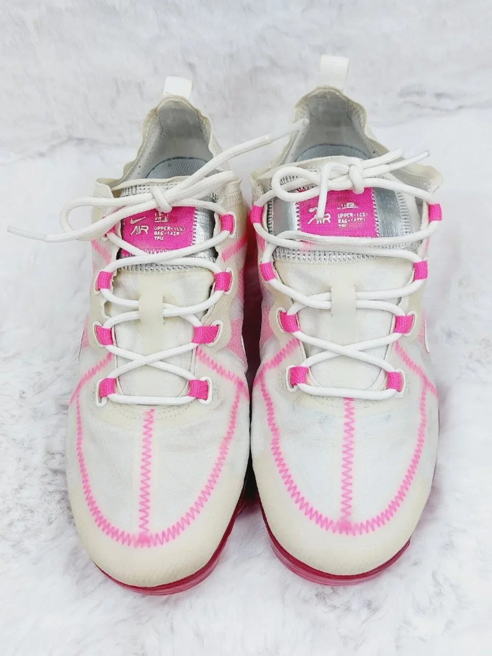 Nike Women's White Rose Pink Air Vapormax Low Top Athletic Sneaker Size 8